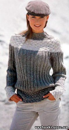 Пуловер с плетеной кокеткой