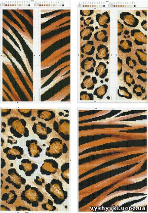 Набор схем вышивания крестиком закладок для книг и текстуры тигрового и леопардового окраса.
